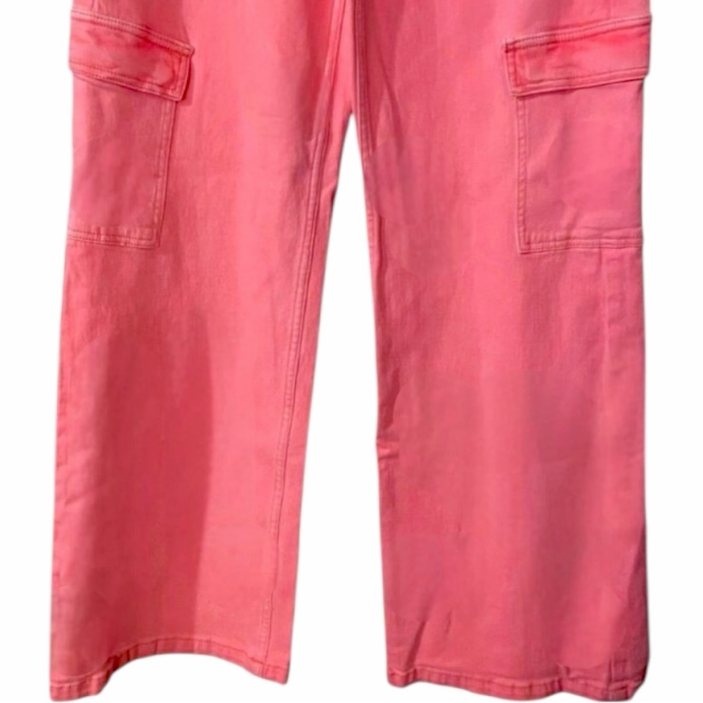 Risen Hot Neon Pink High Rise Wide Leg Cargo Jeans Size 15/32 - Picture 11 of 14